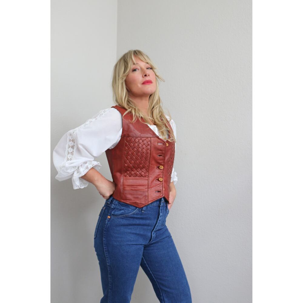 1970's Vintage Stump & Ranch Vashon Island Burgundy Leather Vest ~ Women's XS SM